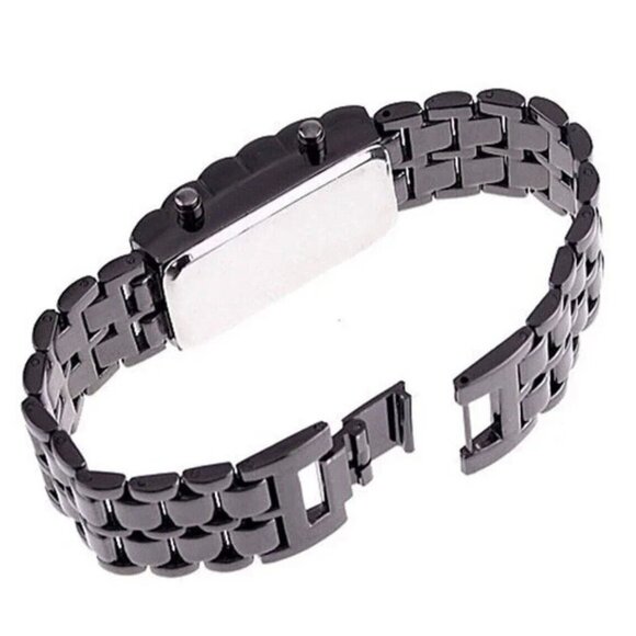 LED Digital Watch, Black & Red Stainless Steel Lava Style, Samurai Bracelet - Picture 6 of 9